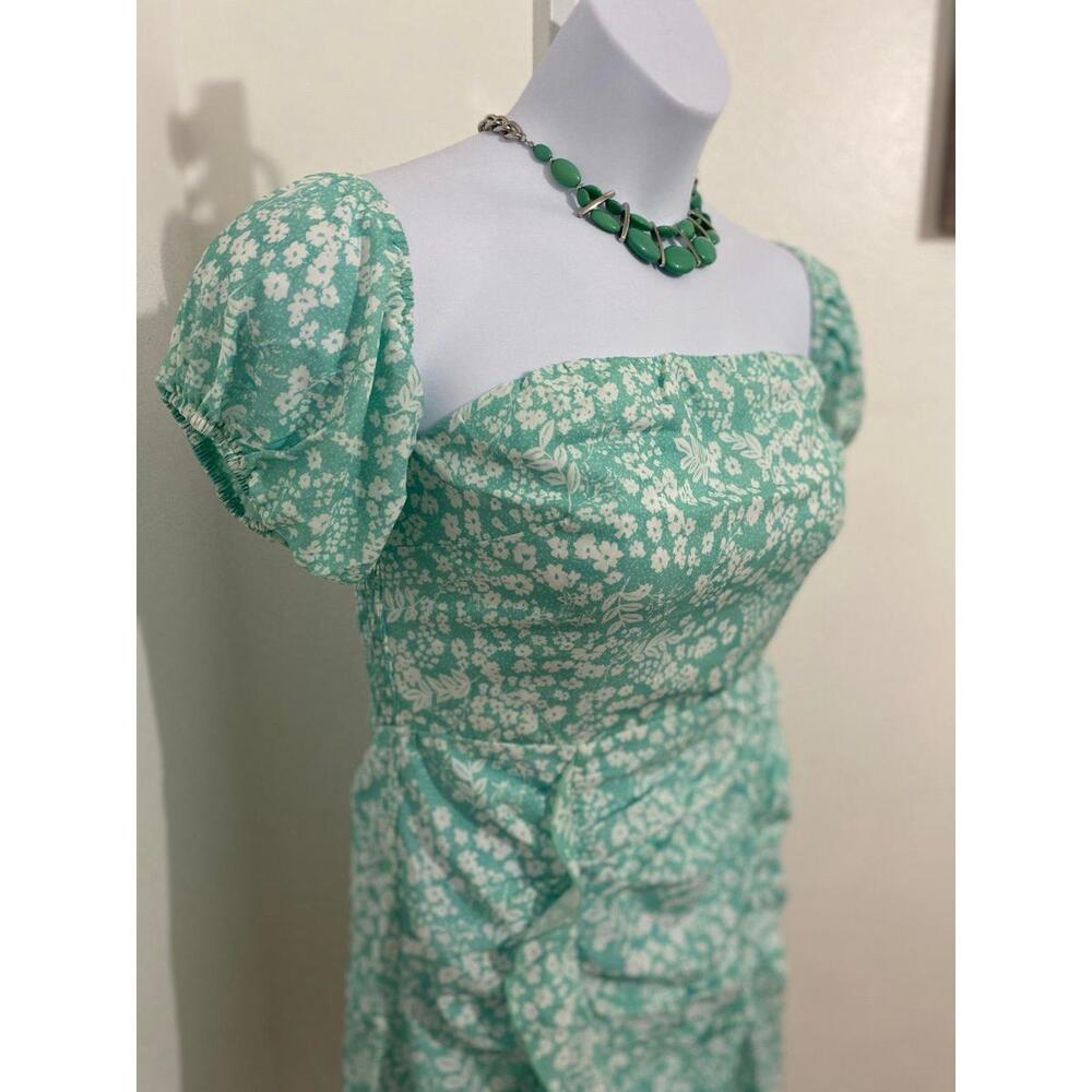 Floral Print Mini Dress w Puff Sleeves- large-New(0053)